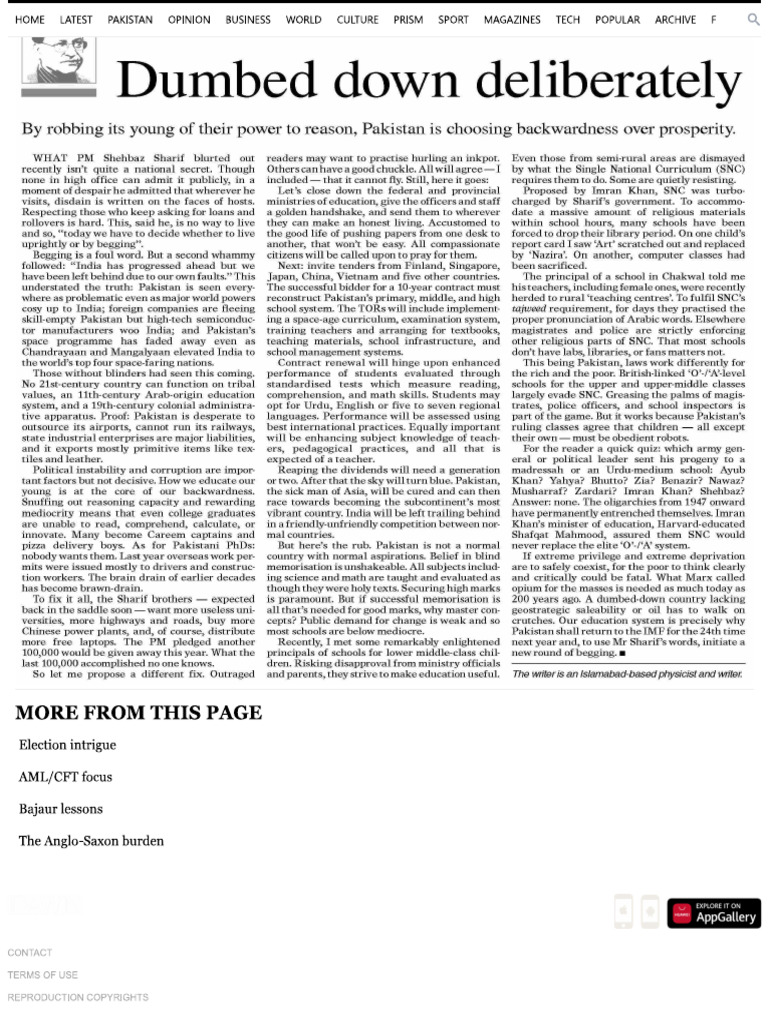 Dumbed Down Deliberately by Pervez Hoodbhoy - 05 August 2023 | PDF