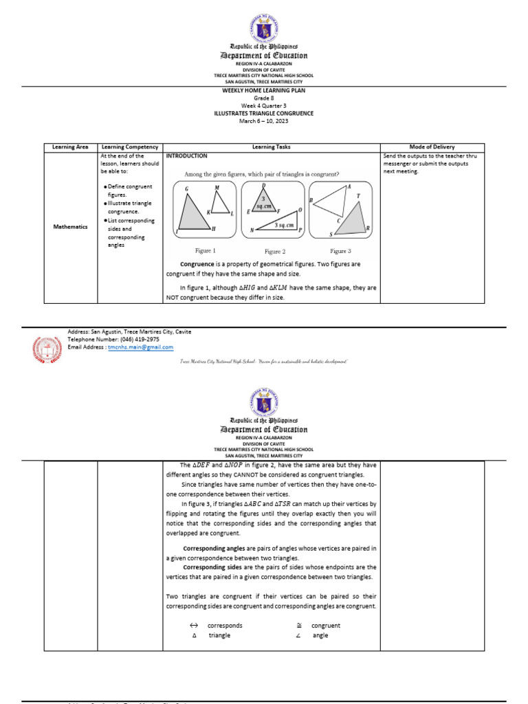 Triangle Congruence Learning Plan | PDF | Triangle | Shape