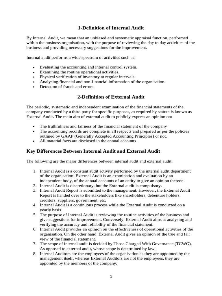 Internal vs External Audit Overview | PDF | Audit | Internal Audit