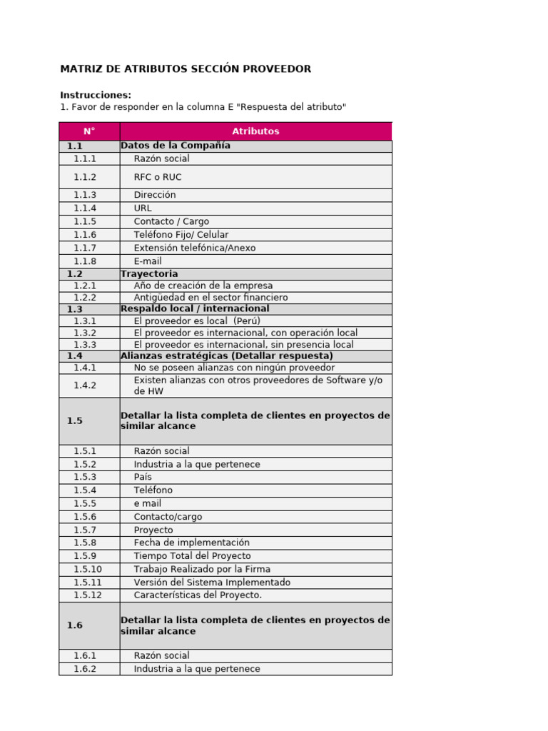 Ejemplo de Plantilla RFI Proveedor | PDF