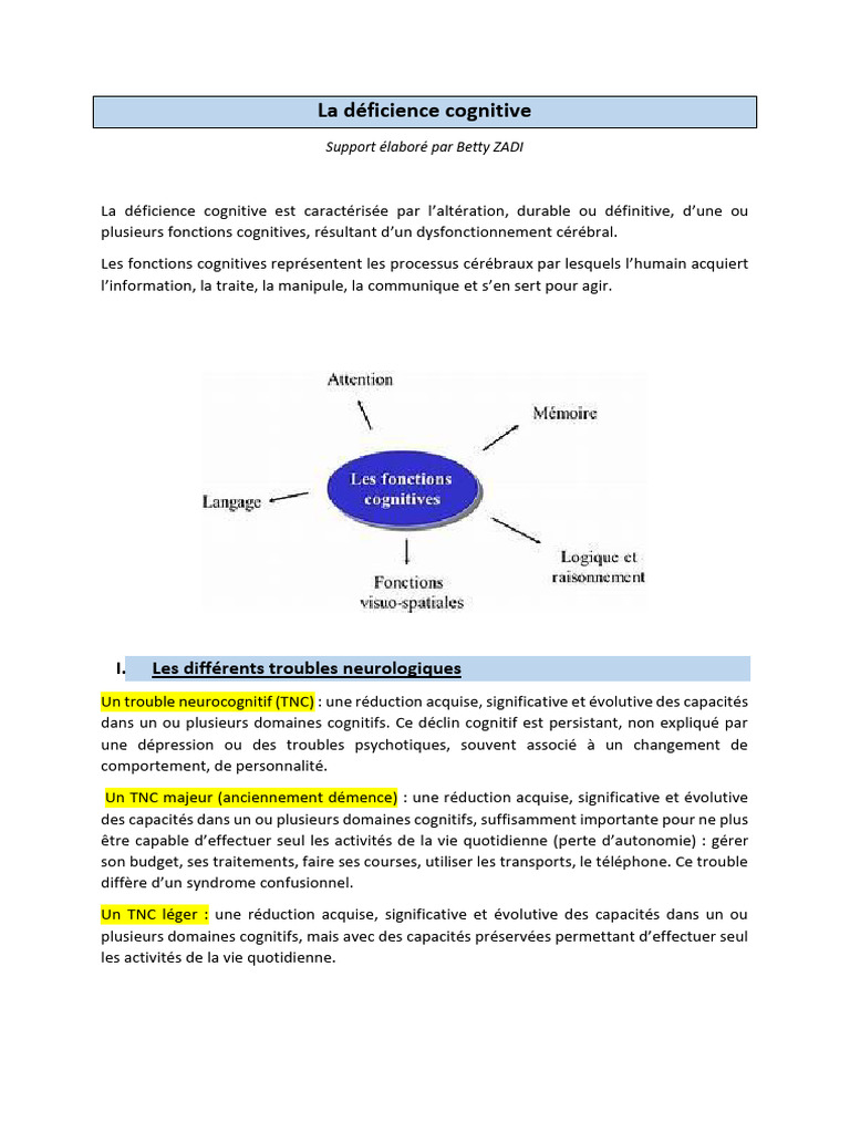 Comprendre la déficience cognitive et ses impacts | PDF | Pédagogie ...