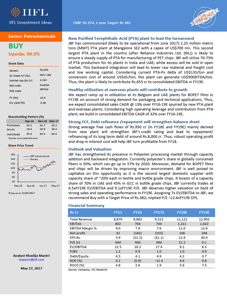 JBF Industries Investment Analysis Report | PDF | Polyester | Valuation ...