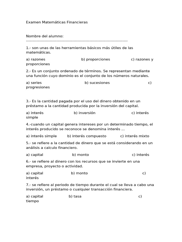 Examen de Matemáticas Financieras | PDF