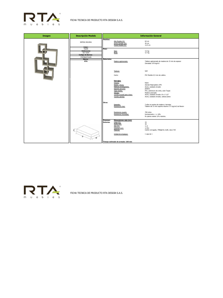 Repisa Heloisa: Ficha Técnica RTA Design | PDF | Ingeniería mecánica ...