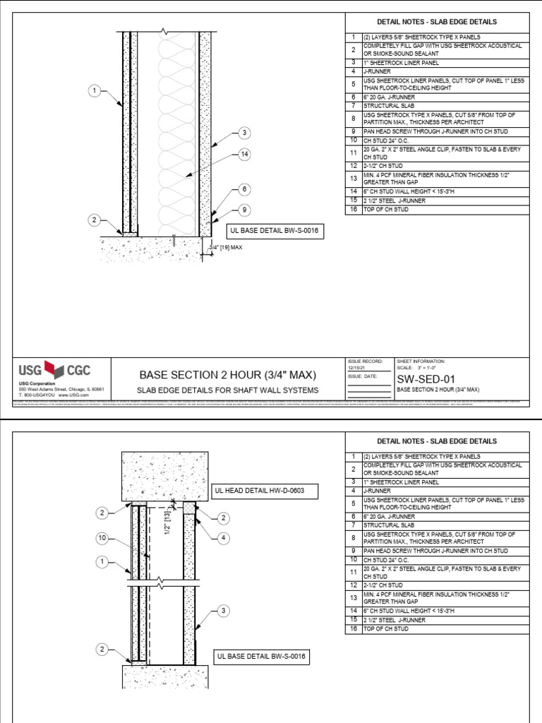 Shaft Wall System Slab Edge Details | PDF | Drywall | Architectural ...