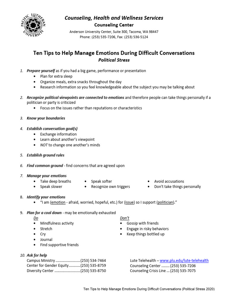 10 Tips To Help Manage Emotions During Difficult Conversations | PDF ...