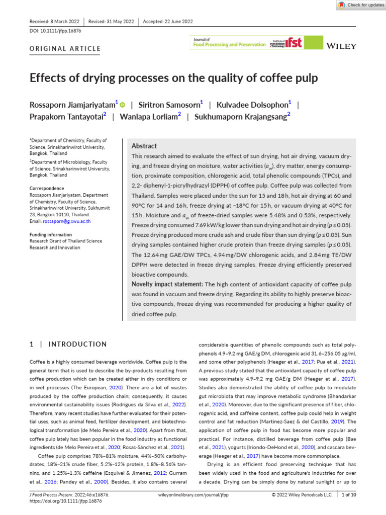 Drying Methods for Coffee Pulp Quality | PDF | Polyphenol | Coffee