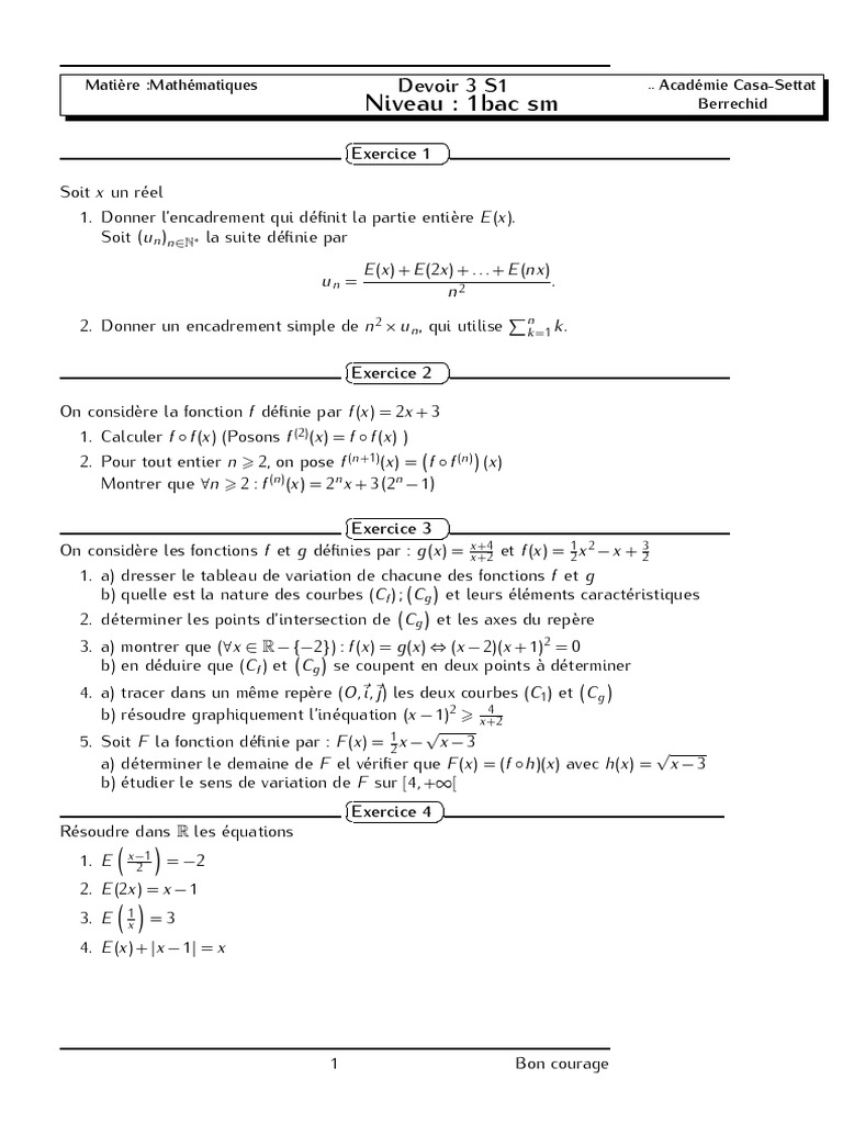 Encadrement de la partie entière en maths PDF Mathématiques — free download