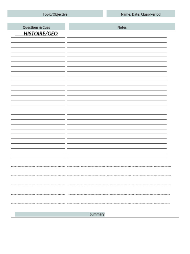 Printable Cornell Notes Template 11 | PDF