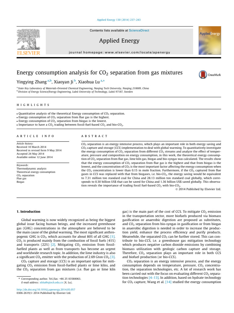 CO2 Separation Energy Consumption Analysis | PDF | Carbon Capture And ...