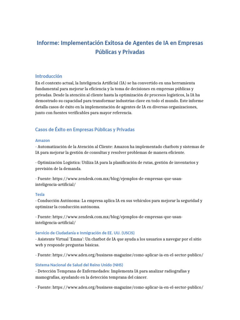 Éxitos de IA en Empresas Públicas y Privadas | PDF | Inteligencia ...