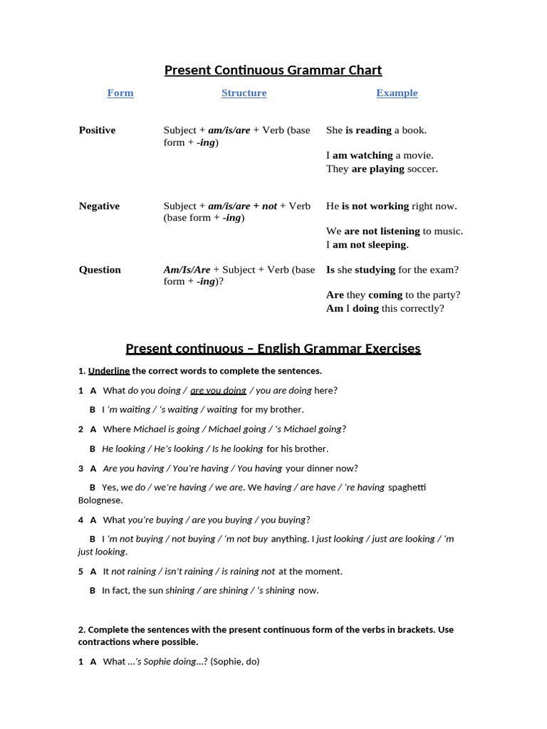 Present Continuous Exercises and Practice | PDF | Linguistic Morphology ...
