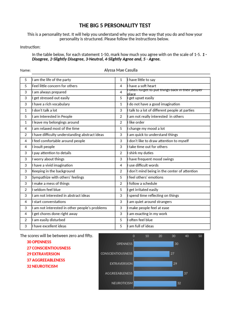 Personality Test 1 Pdf Extraversion And Introversion Human