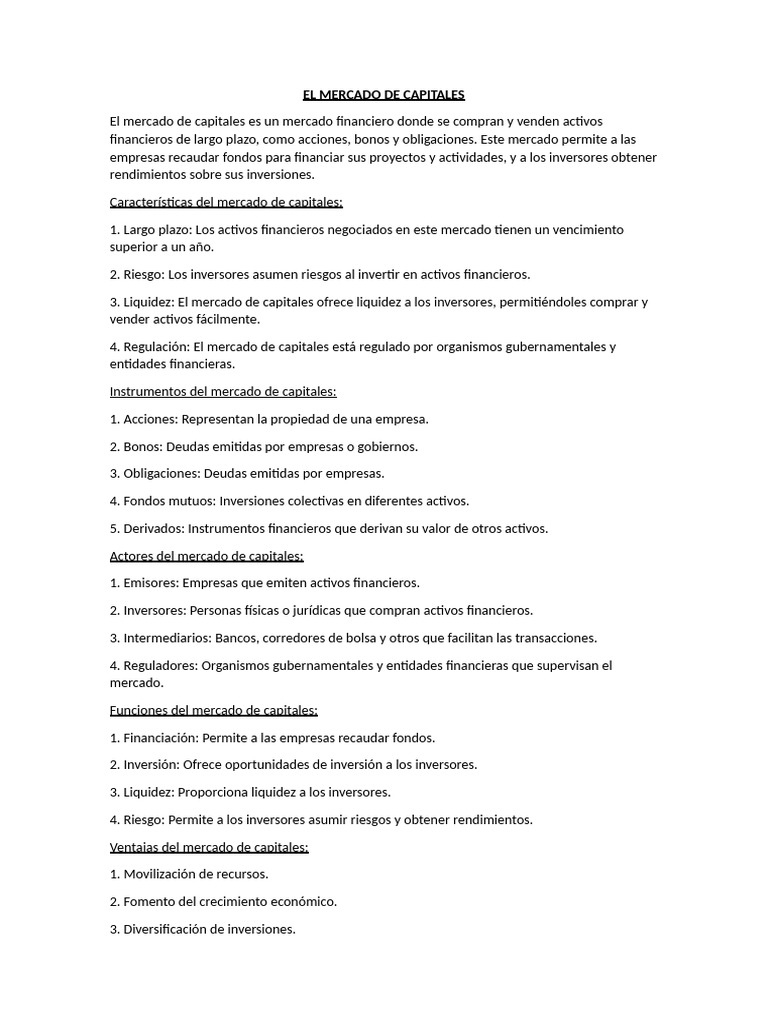 El Mercado de Capitales | PDF | Inversiones | Compartir (Finanzas)