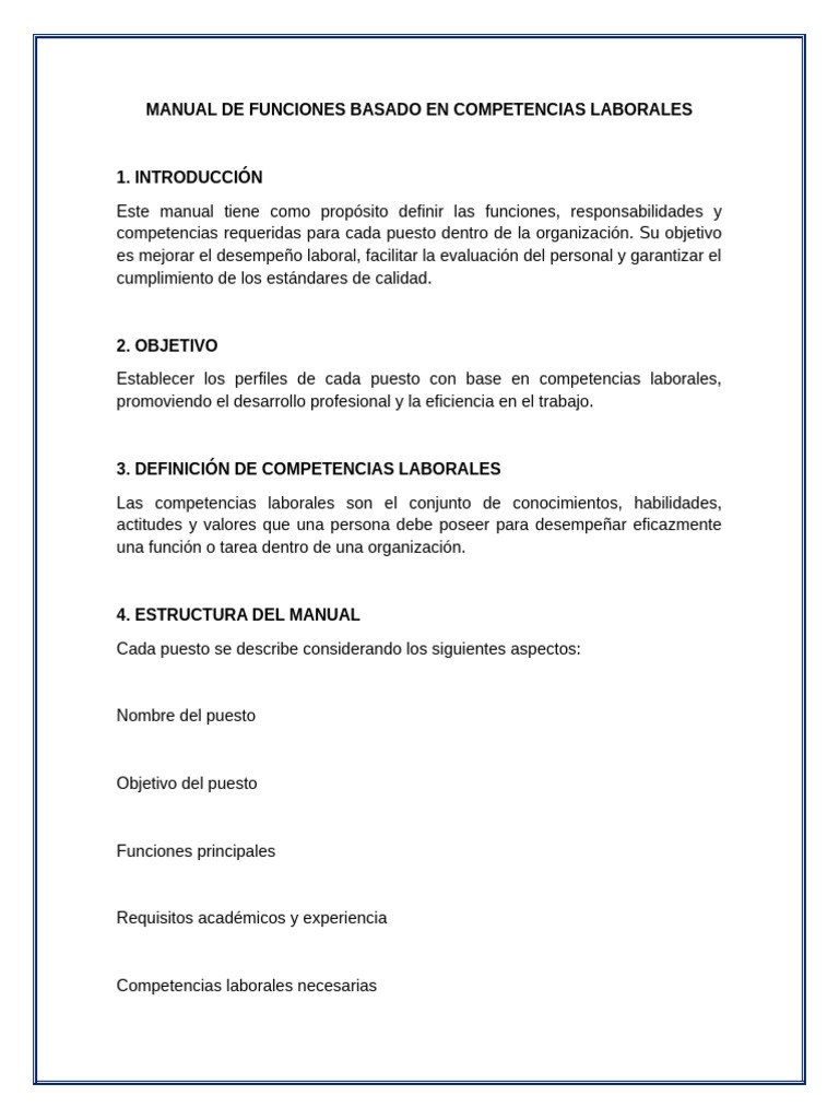 Manual de Funciones y Competencias Laborales | PDF