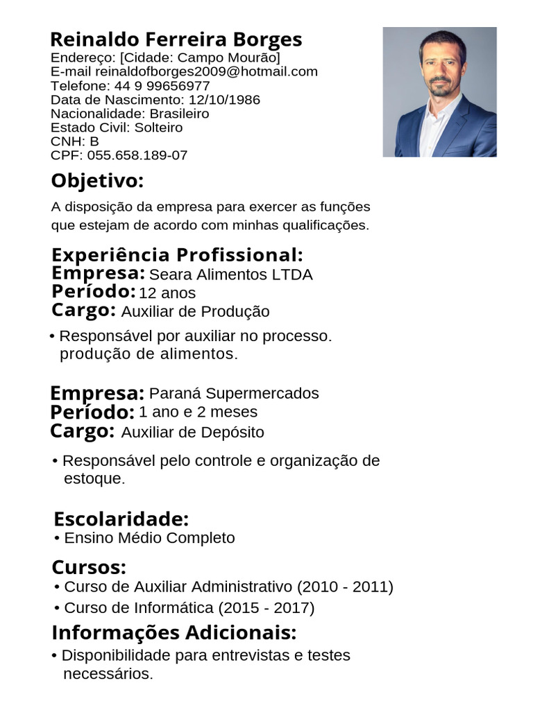 Currículo de Reinaldo Borges - Campo Mourão | PDF