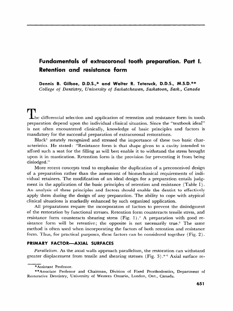 Tooth Preparation: Retention & Resistance Form | PDF | Stress ...