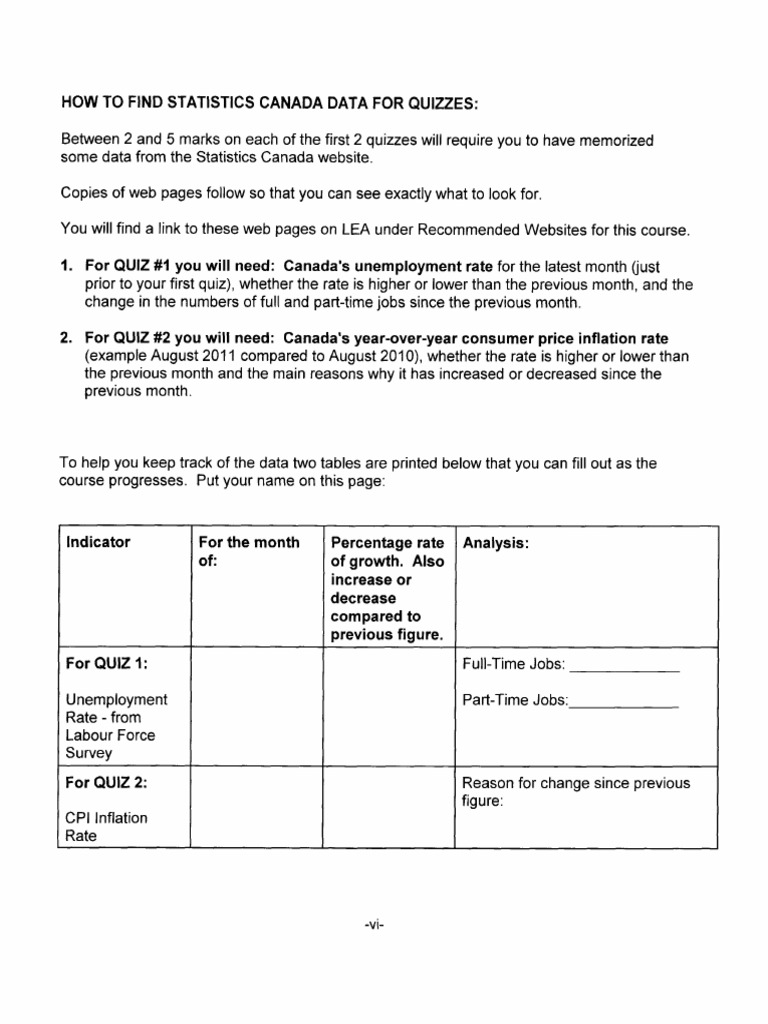 01 Stats Can Instructions S18 | PDF | Inflation | Economies