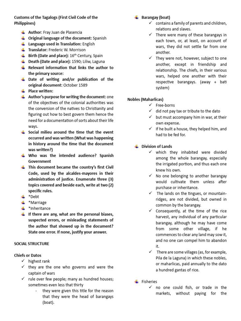 Tagalog Customs: First Philippine Civil Code | PDF | Wife | Marriage