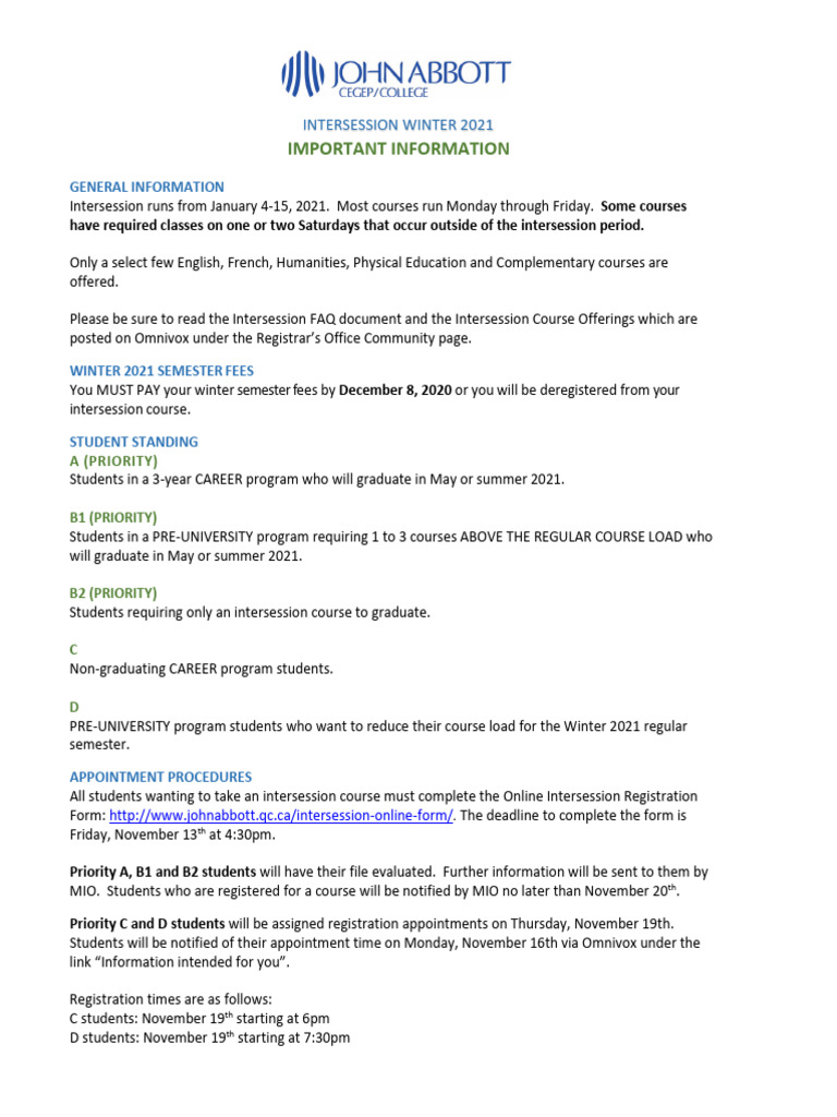 Intersession Winter 2021 Registration Guide | PDF