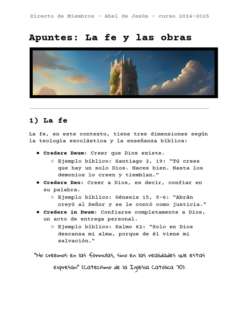 DiM APUNTES 3 Fe y Obras | PDF | Fe | Gracia divina
