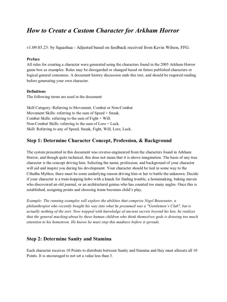 How To Create A Custom Character For Arkham Horror PDF Leisure Sports