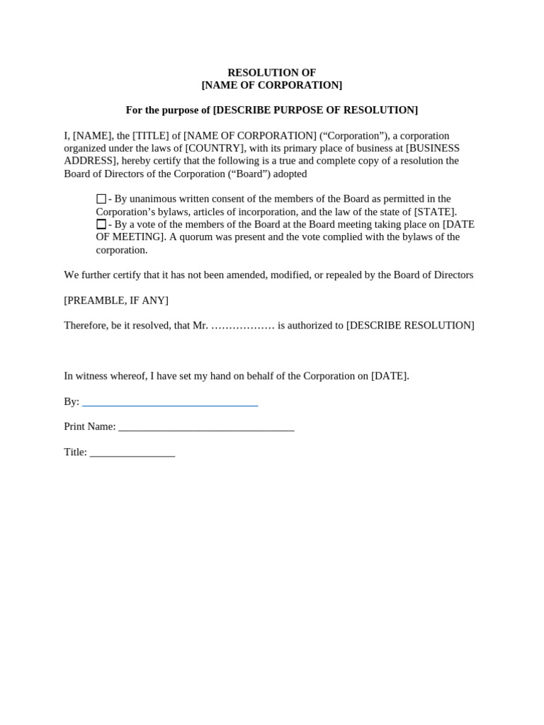 Board Corporte Resolutions | PDF