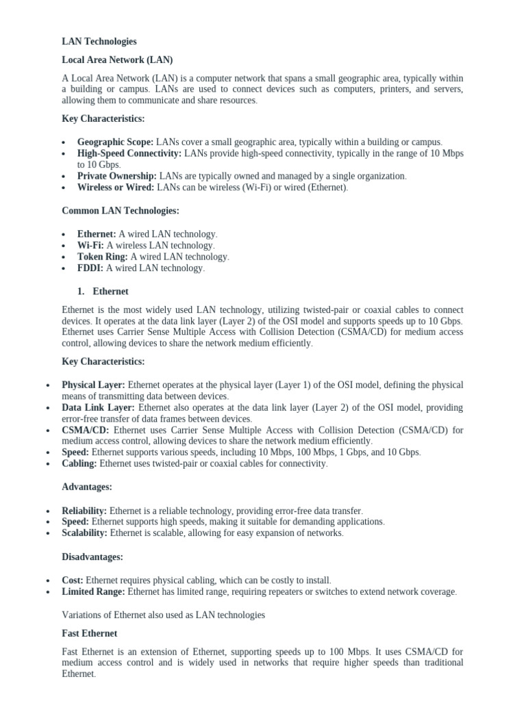 Overview of LAN Technologies | PDF | Ethernet | Channel Access Method