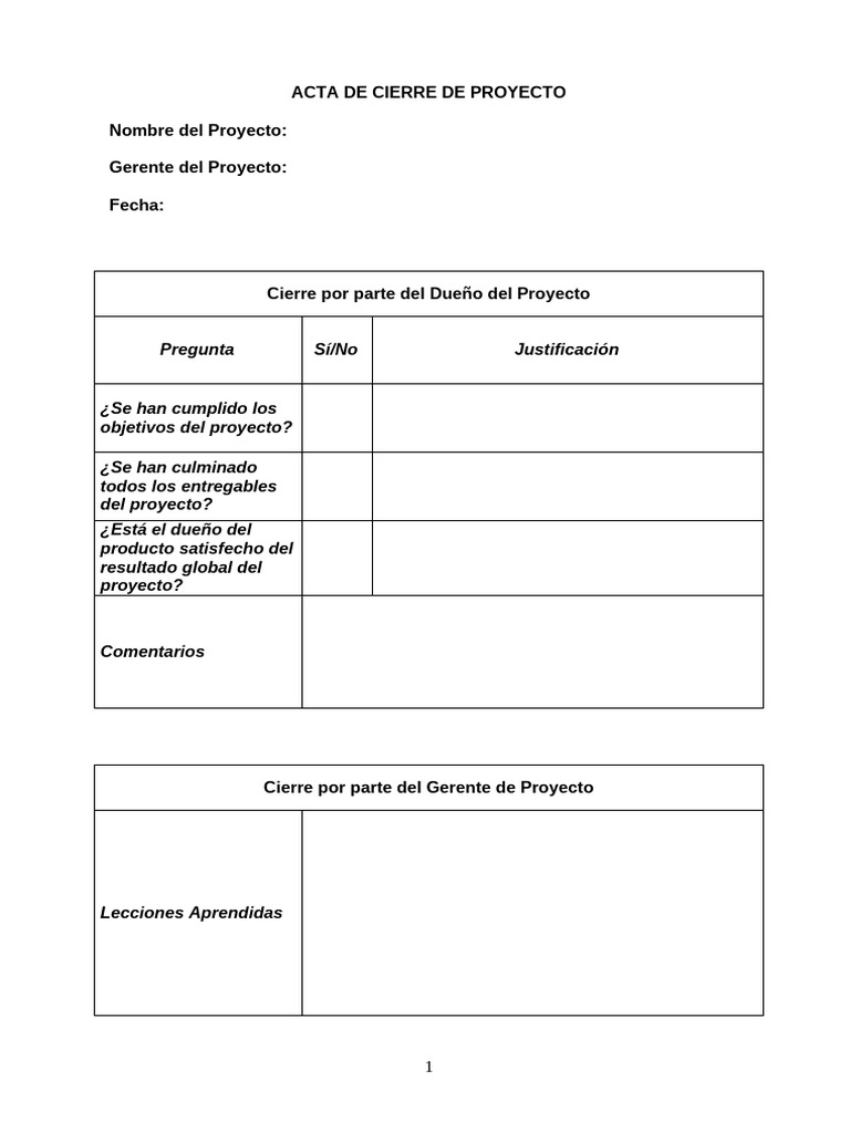 Acta de Cierre de Proyecto01 | PDF