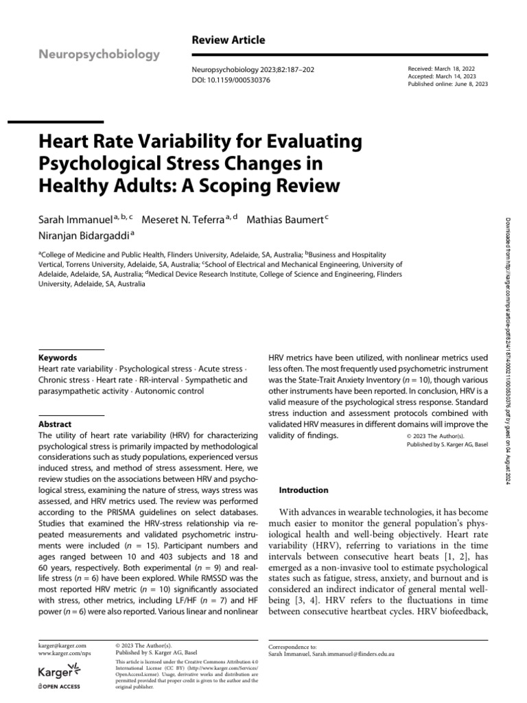Heart Rate Variability Psychological Stress Scoping Review | PDF ...