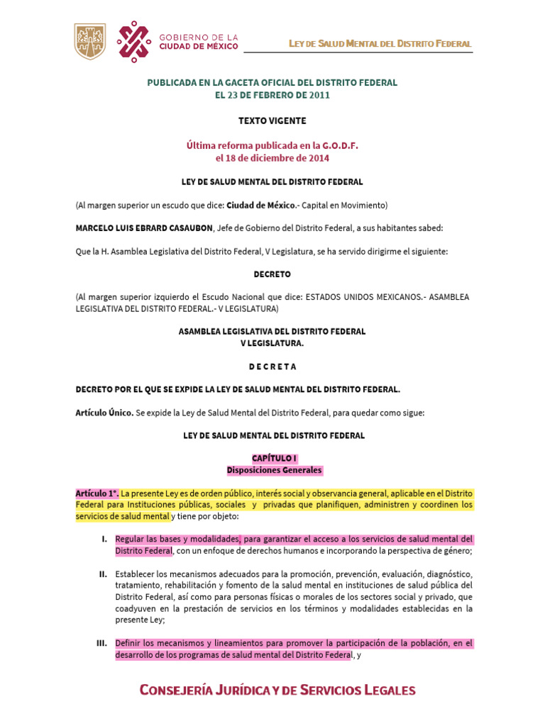 Ley de Salud Mental del DF 2011 | PDF | Salud mental | Cuidado de la salud