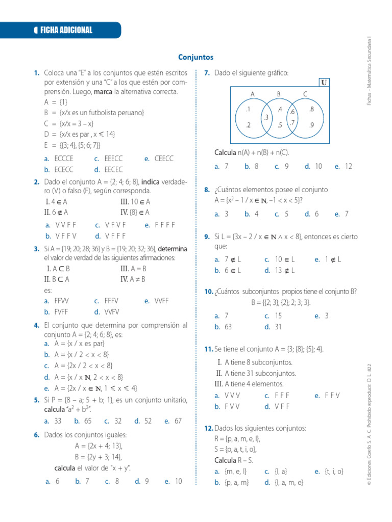 Ejercicios de Conjuntos para Secundaria | PDF | Matemáticas