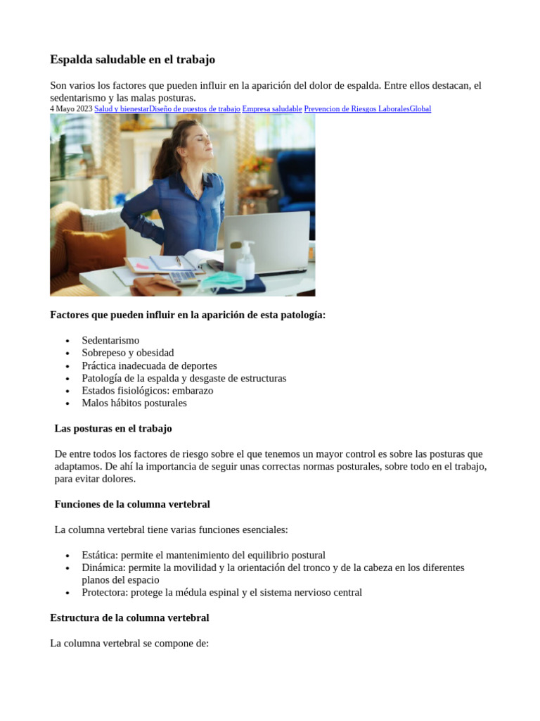 De Salud Espalda Saludable en El Trabajo | PDF | La columna vertebral ...