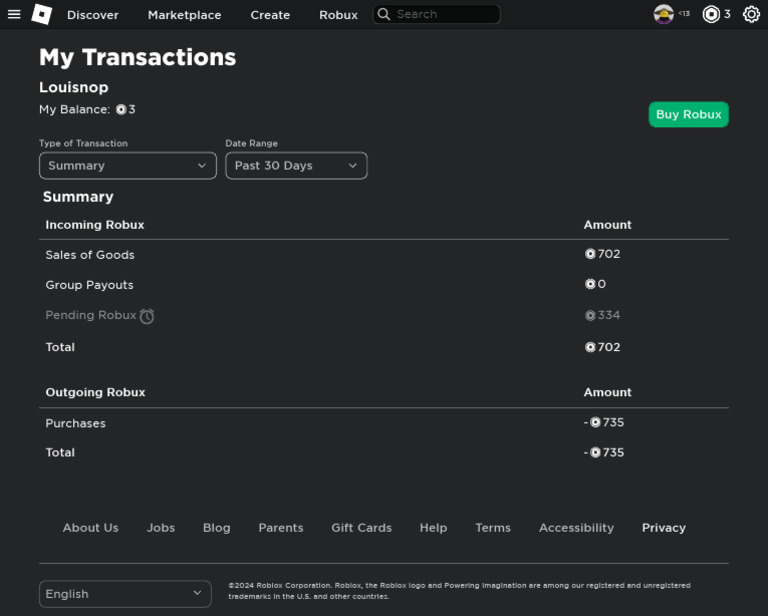 My Transactions - Roblox | PDF