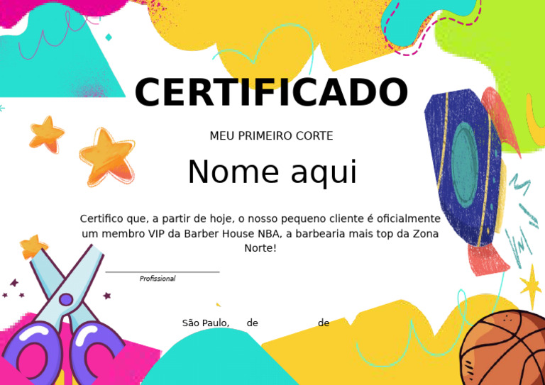 Certificado Meu Primeiro Corte de Cabelo | PDF