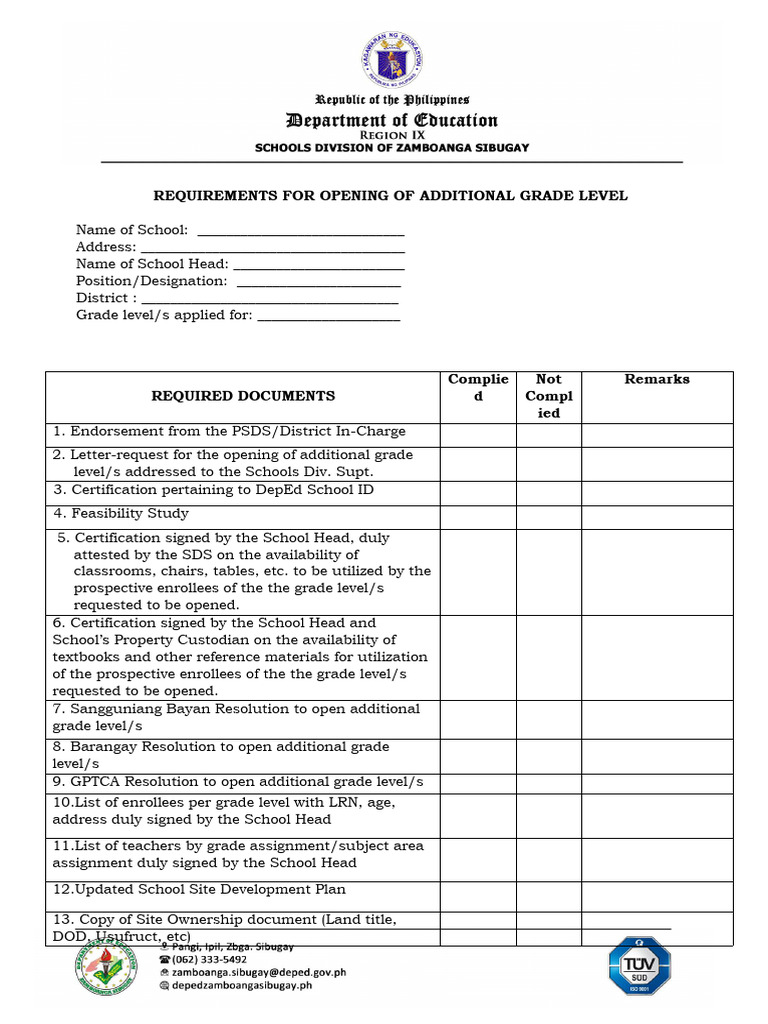 Requirements for Additional Grade Levels | PDF