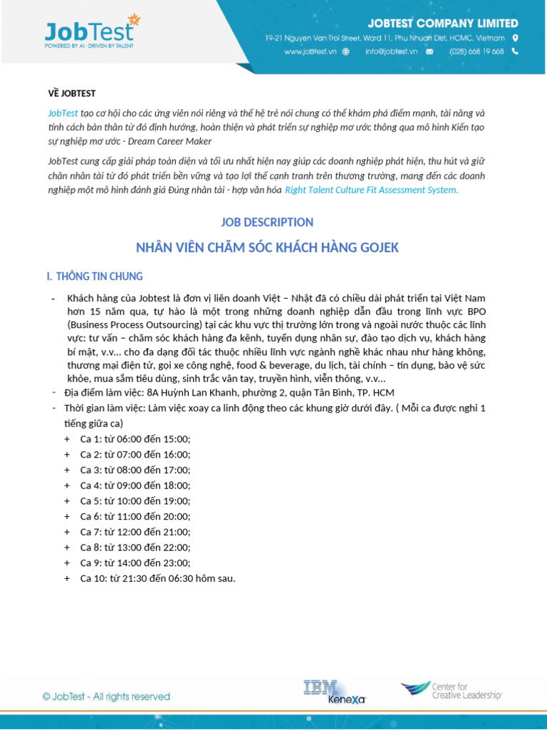 Jobtest - JD - Nhân Viên CSKH Gojek | PDF