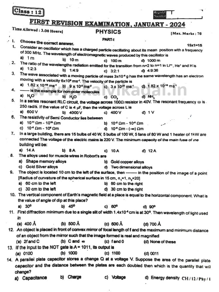 12th FRT 24 PHYSICS CHENNAI | PDF | Electromagnetic Radiation | Resonance
