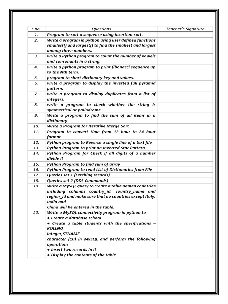 Python Programming Exercises List | PDF