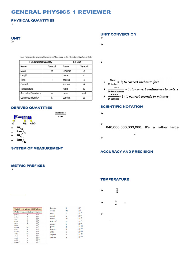 physics -reviewer | PDF | Force | Acceleration