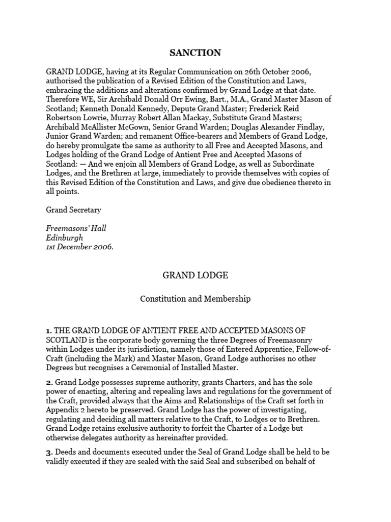 Revised Constitution of Scottish Freemasonry | PDF | Freemasonry