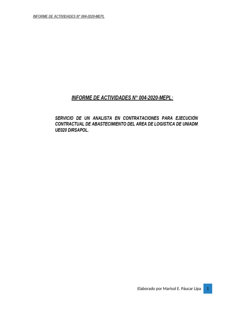 Informe de Actividades - Modelo PNP 2021 | PDF