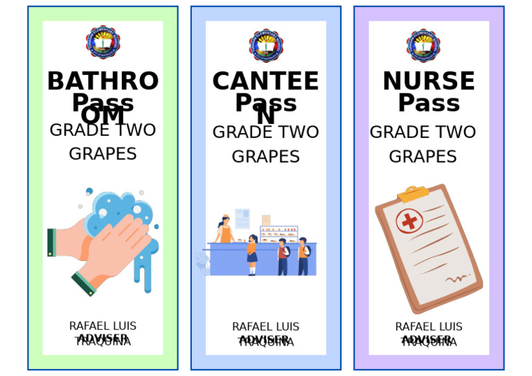 Classroom Bathroom CANTEEN Nurse Passes | PDF