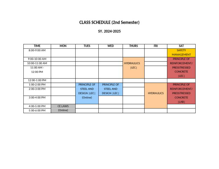 2024-2025 2nd Semester Class Schedule | PDF