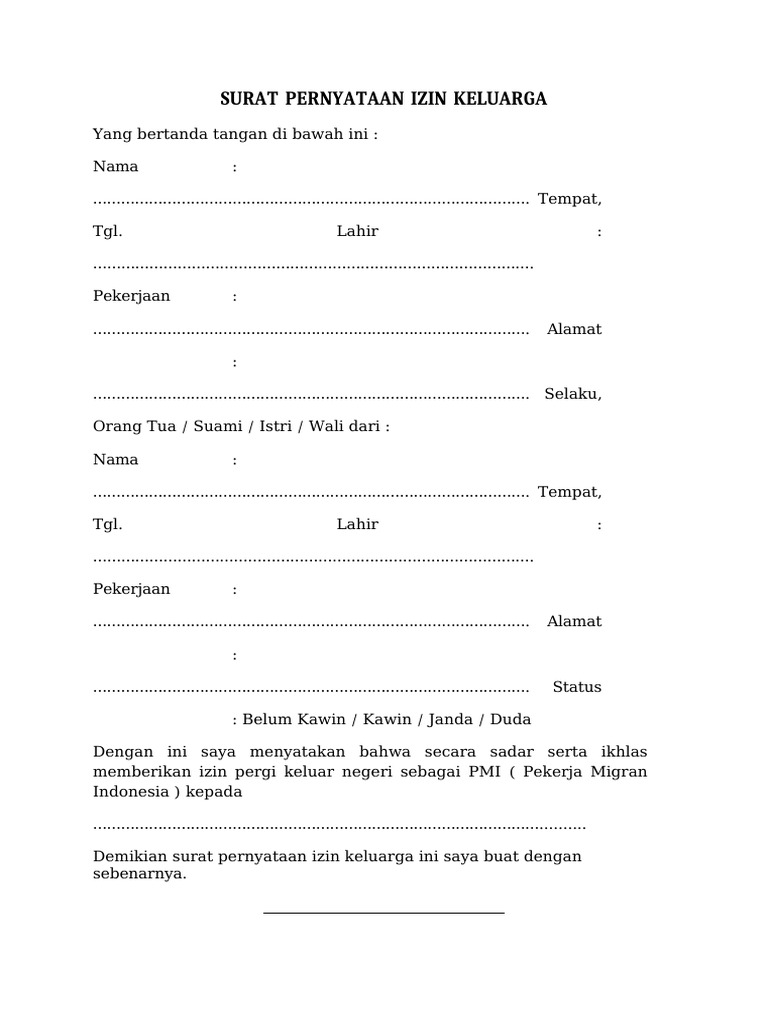Surat Pernyataan Izin Keluarga | PDF