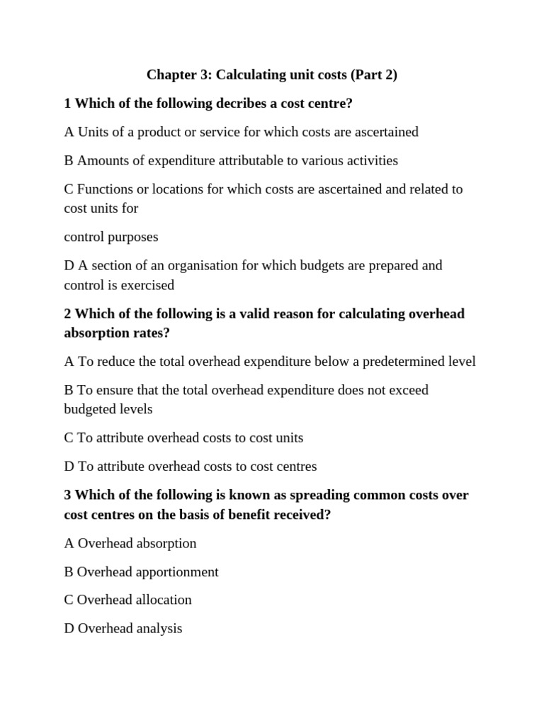 Unit Cost Calculation and Overhead Analysis | PDF | Profit (Economics ...