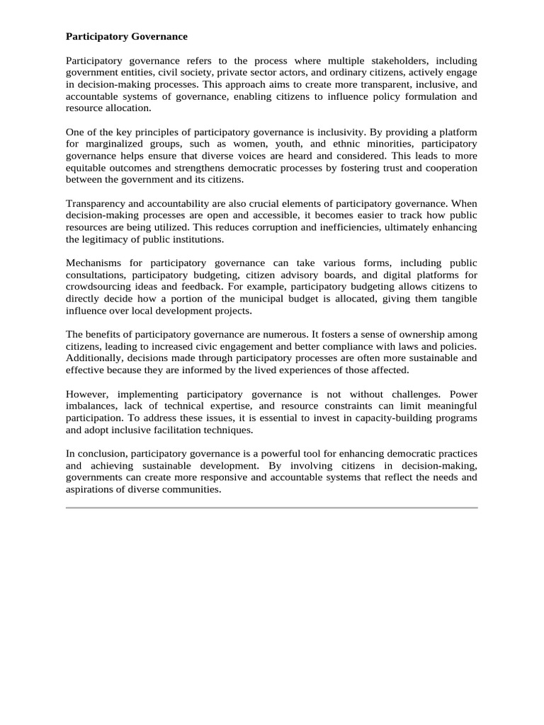 Understanding Participatory Governance | PDF | Governance | Learning