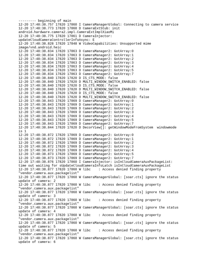 Camera Service Connection Logs | PDF | Computer Engineering | Computer ...