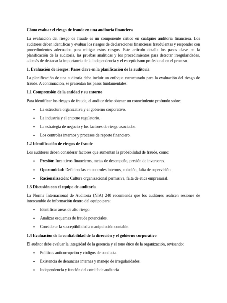 Evaluación del Riesgo de Fraude en Auditorías | PDF | Auditoría | Contralor