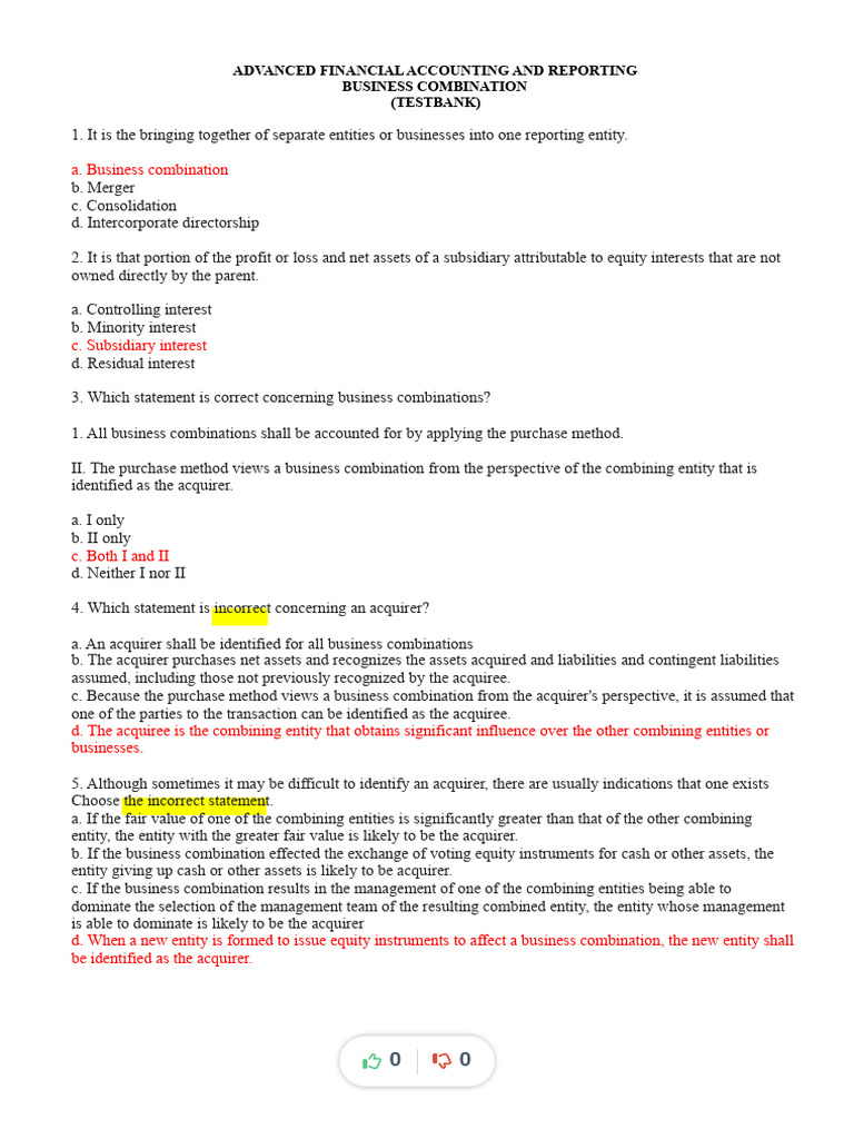Business Combinations Test Bank Guide | PDF | Consolidation (Business ...